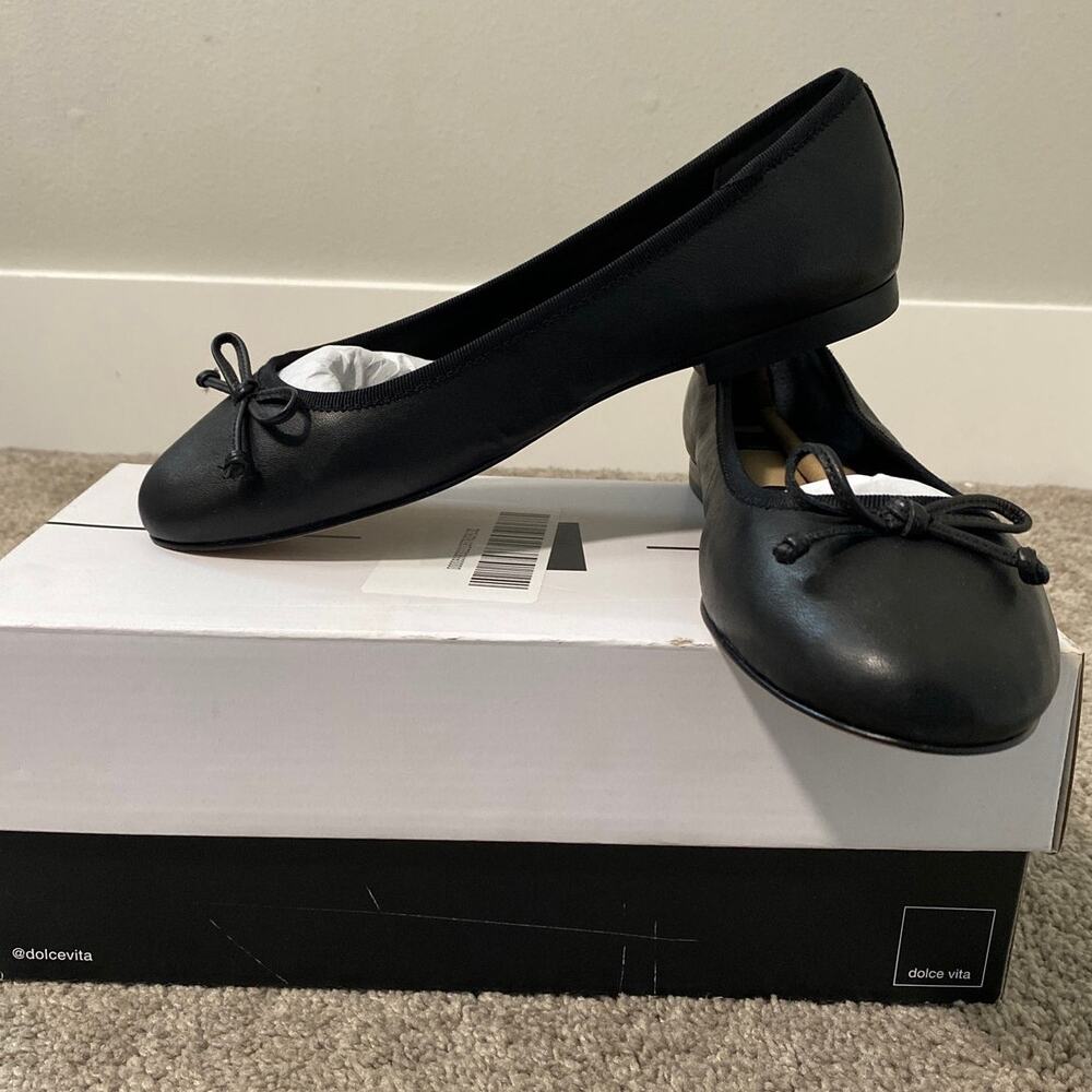 Dolce Vita Ritla Wide Black Leather Ballet Flats Size 7W New
